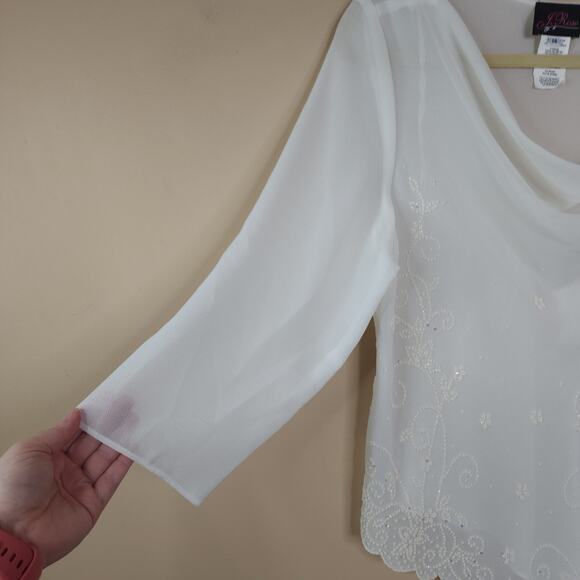Vintage Y2K J. Rose Beaded Asymmetrical Semi-sheer Blouse Size 14 - Picture 5 of 9